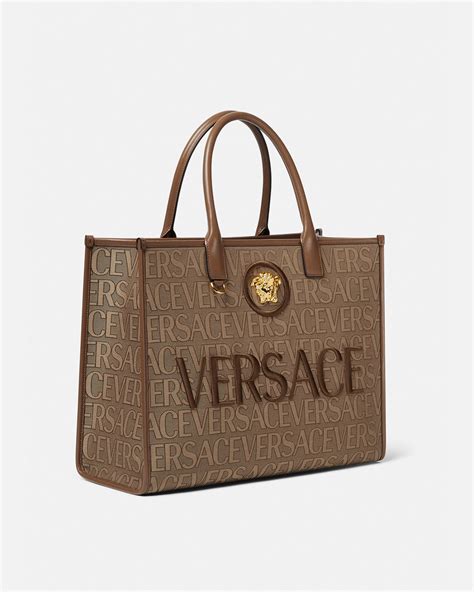 versace collection women's tote black|versace allover large tote bag.